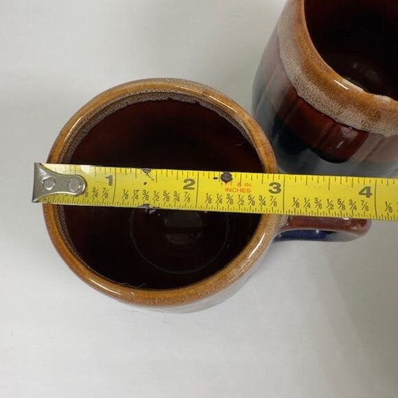 Classic Handmade Ceramic Drip Glaze Mug Cup set of 2 Brown Blue Retro 1970s VTG - Picture 8 of 10